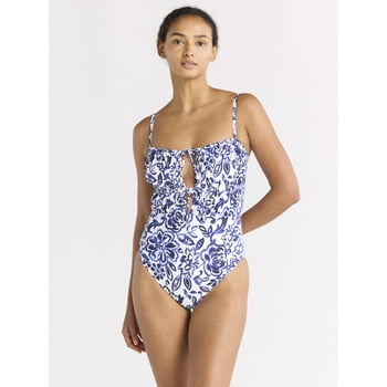 Free Assembly Women's and Women's Plus Ruched Cut Out One Piece Swimsuit, Sizes XS-1X