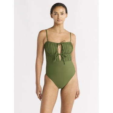 Free Assembly Women's and Women's Plus Ruched Cut Out One Piece Swimsuit, Sizes XS-1X