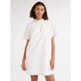 thumbnail image 1 of Free Assembly Women’s and Women's Plus Ruffle Neck Cotton Eyelet Mini Dress with Short Sleeves, Sizes XS-4X, 1 of 5