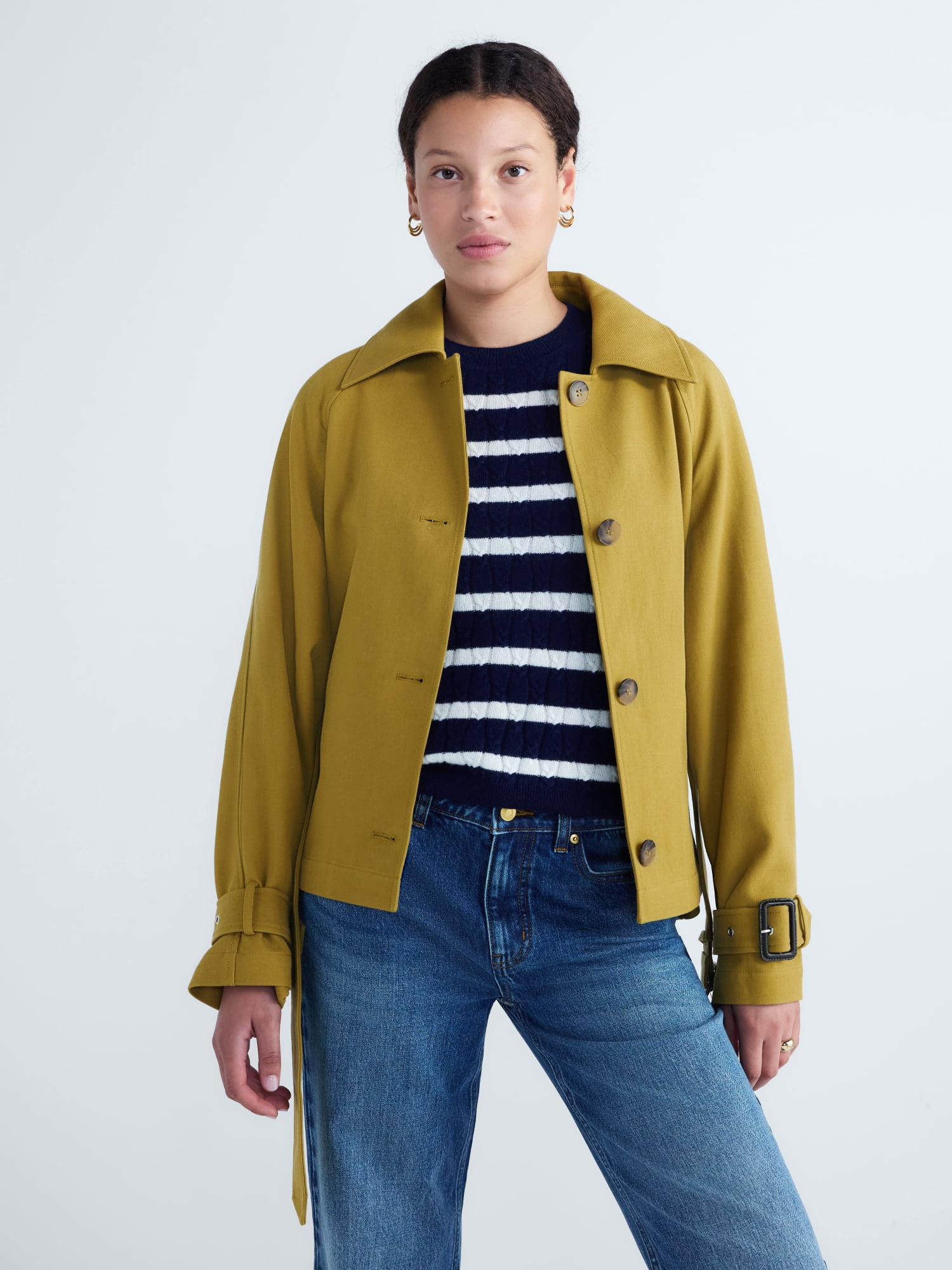 Free Assembly Women's Short Belted Cotton Trench Jacket, Sizes XXS-XXL