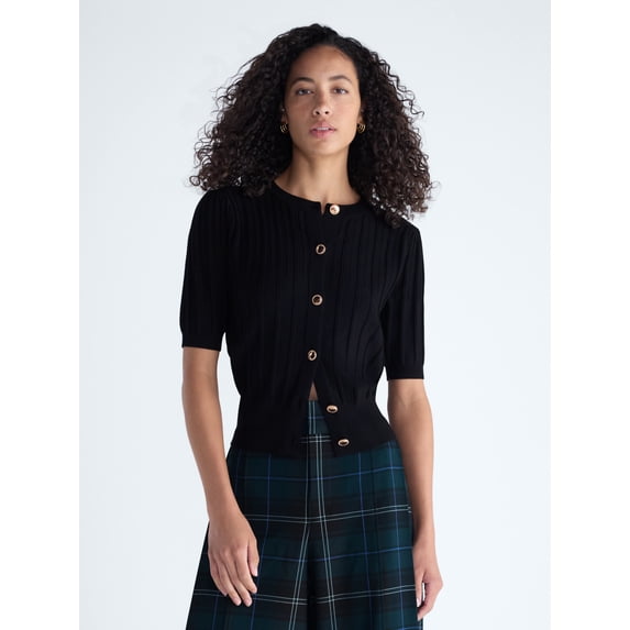 Free Assembly Women's and Women's Plus Pointelle Button Front Sweater, Lightweight, XS-4X