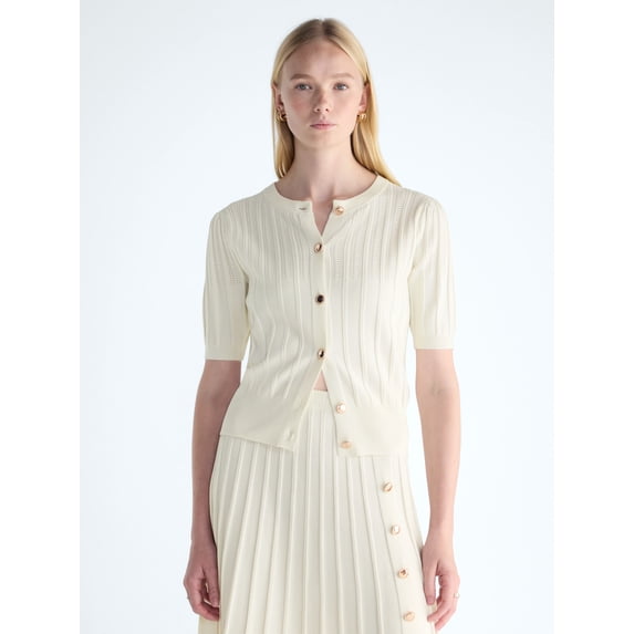 Free Assembly Women's and Women's Plus Pointelle Button Front Sweater, Lightweight, XS-4X