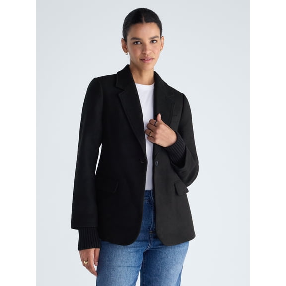 Free Assembly Women's and Women's Plus Single-Breasted Blazer with Ribbed Cuffs, Sizes XS-4X