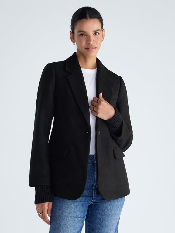 Women's and Women's Plus Single-Breasted Blazer with Ribbed Cuffs, Sizes XS-4X