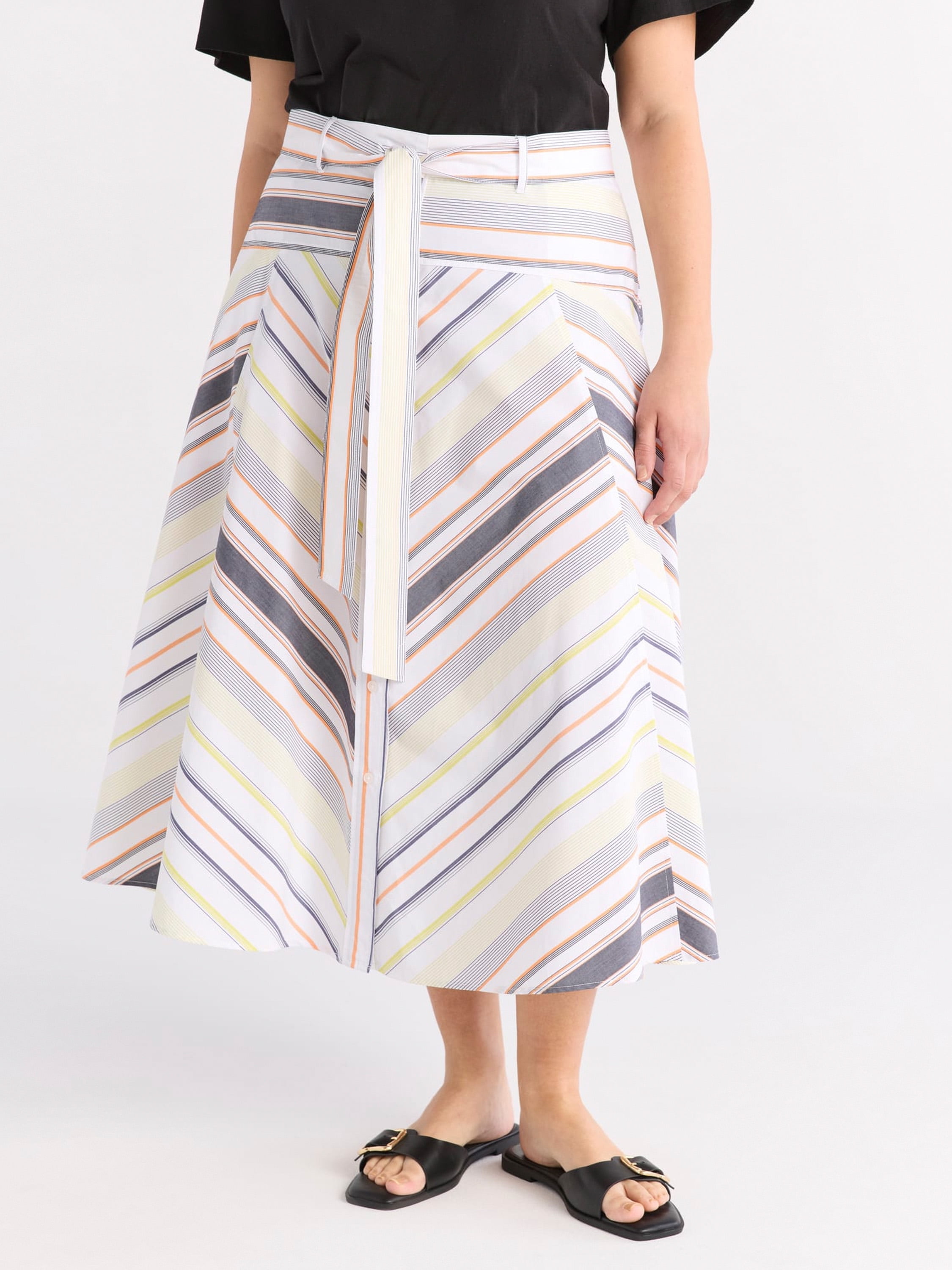 Free Assembly Women's and Women's Plus Size Belted Button Front Cotton Midi Skirt, XS-4X