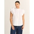 thumbnail image 1 of Free Assembly Women's and Women's Plus Size Button Front Ruffle Shirt, Sizes XS-4X, 1 of 4