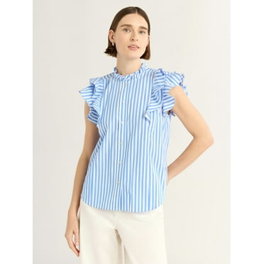 Free Assembly Women's and Women's Plus Size Button Front Ruffle Shirt, Sizes XS-4X