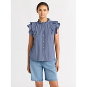 Free Assembly Women's and Women's Plus Size Button Front Ruffle Shirt, Sizes XS-4X