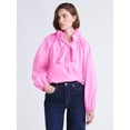 thumbnail image 1 of Free Assembly Women's and Women's Plus Size Ruffle Neck Cotton Top with Long Sleeves, XS-4X, 1 of 6