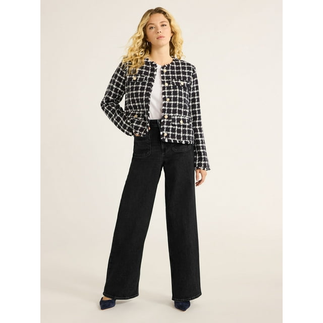 Free Assembly's Women's and Women's Plus Wide Leg Jeans with Patch Pockets, 30", 32", and 34" Inseams, Sizes 0-28