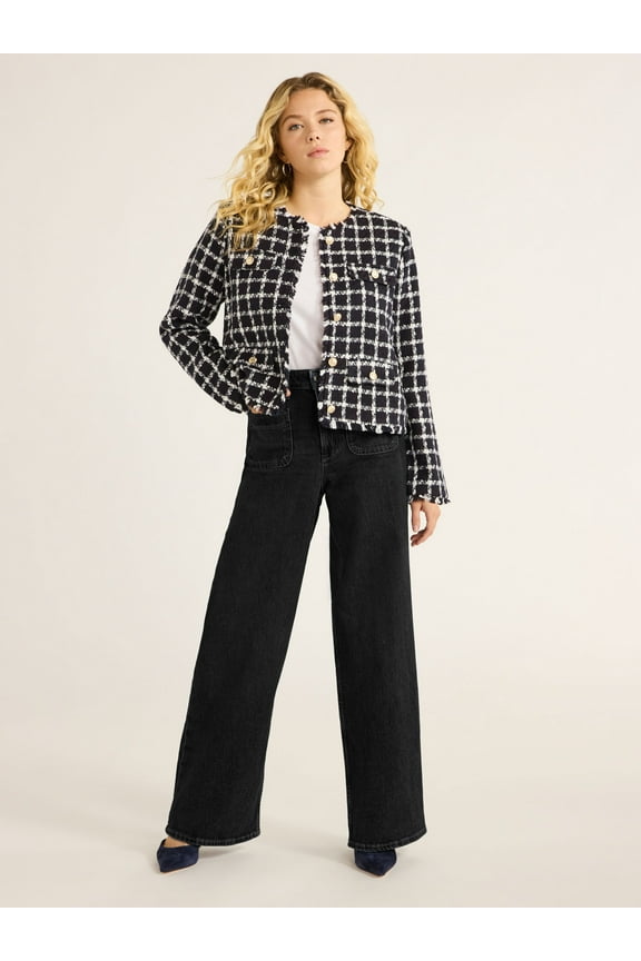 Women's and Women's Plus Wide Leg Jeans with Patch Pockets, 30", 32", and 34" Inseams, Sizes 0-26W