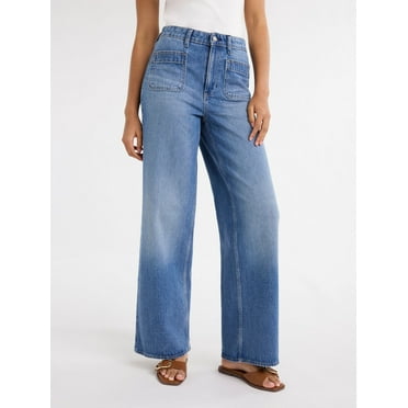 Free Assembly's Women's and Women's Plus Wide Leg Jeans with Patch Pockets, 30", 32", and 34" Inseams, Sizes 0-28