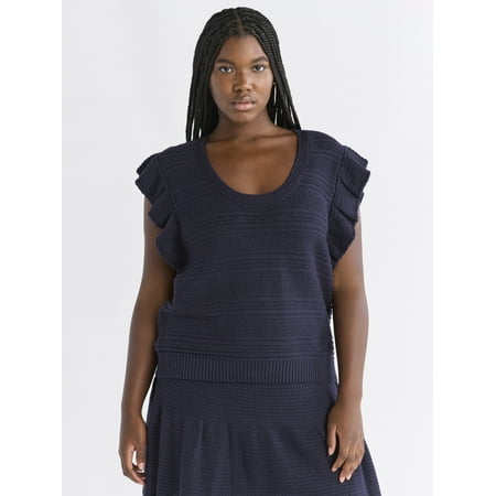 Free Assembly Women's and Women's Plus Size Pointelle Sweater Tank Top with Flutter Sleeves, Lightweight, Sizes XS-4X