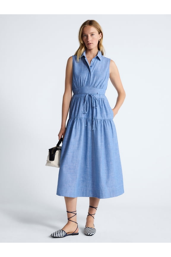 Women's and Women's Plus Sleeveless Cotton Maxi Shirtdress with Belt, Sizes XS-4X