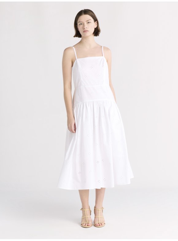 Women's and Women's Plus Sleeveless Cotton Eyelet Midi Dress, Sizes XS-4X