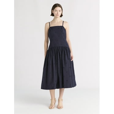 Free Assembly Women's and Women's Plus Sleeveless Cotton Eyelet Midi Dress, Sizes XS-4X
