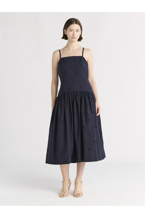 Women's and Women's Plus Sleeveless Cotton Eyelet Midi Dress, Sizes XS-4X