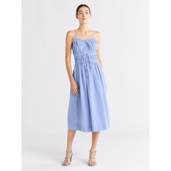 Free Assembly Women's Sleeveless Cotton Midi Dress with Bow Front, Sizes XS-XXL