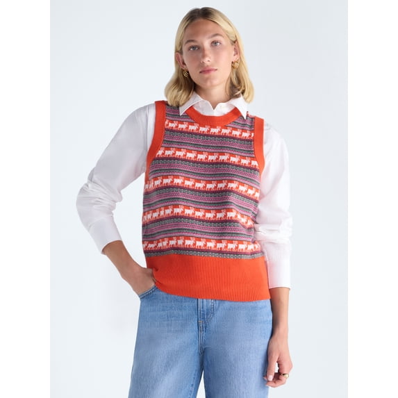 Free Assembly Women's and Women's Plus Fair Isle Sweater Vest ...