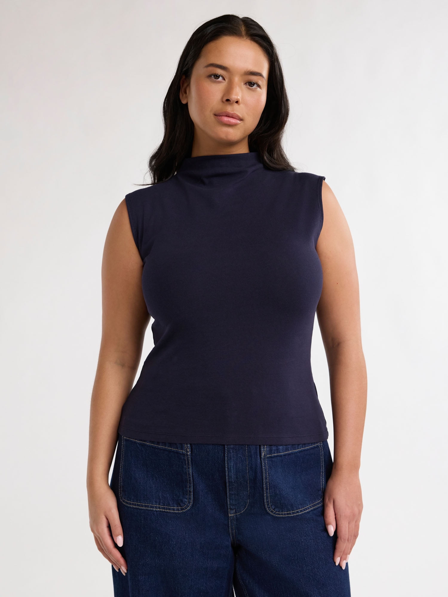 Free Assembly Women’s and Women's Plus Sleeveless Mock Neck Top, Sizes XS-4X