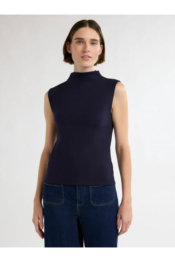 Women’s and Women's Plus Sleeveless Mock Neck Top, Sizes XS-4X