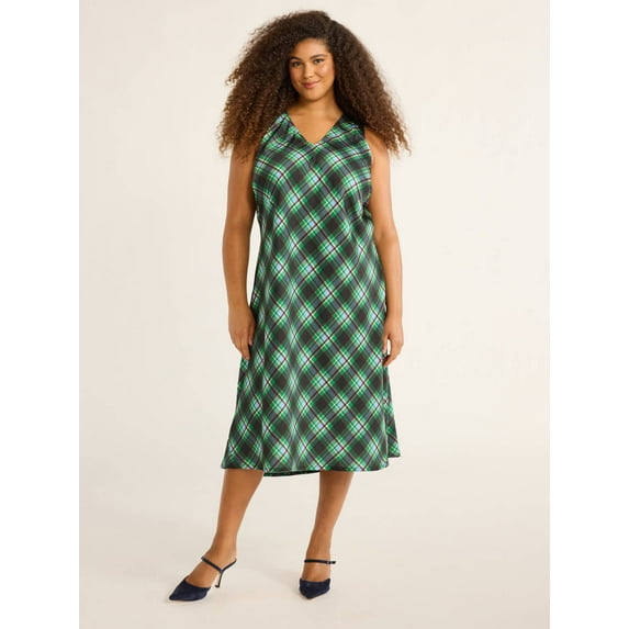 Free Assembly Women's and Women's Plus Sleeveless Satin Midi Dress, Sizes XS-4X