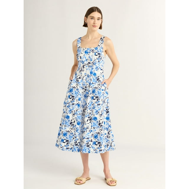 Free Assembly Women's and Women's Plus Sleeveless Square Neck Cotton Midi Dress, Sizes XS-4X