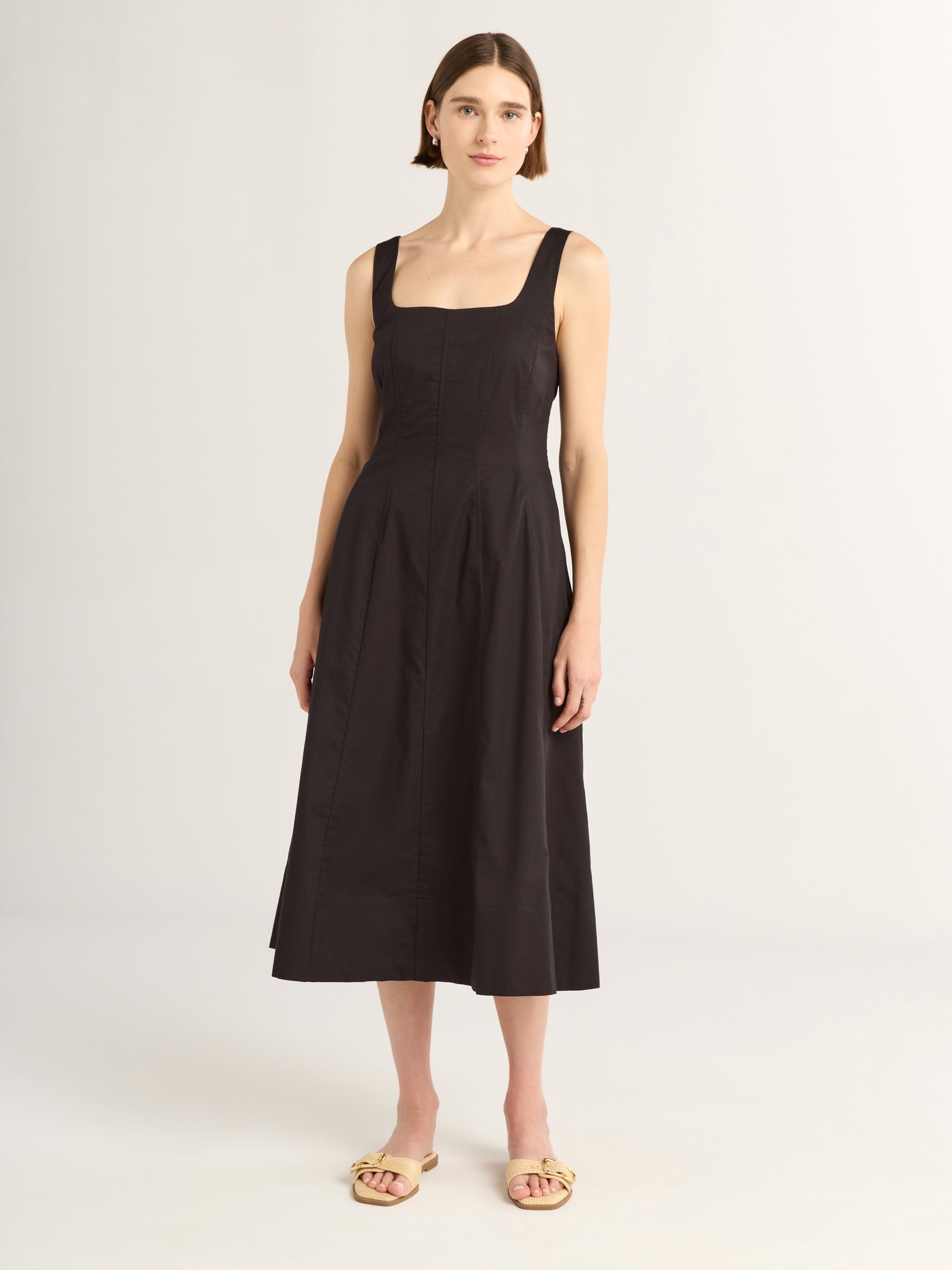 Free Assembly Women's Sleeveless V-Neck Belted Cotton Midi