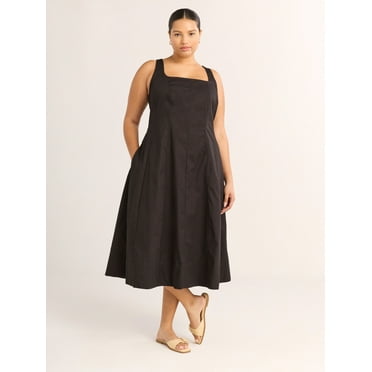 Free Assembly Women's and Women's Plus Sleeveless Square Neck Cotton Midi Dress, Sizes XS-4X