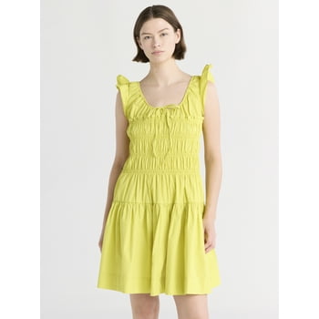 Free Assembly Women's and Women’s Plus Smocked Cotton Mini Dress with Flutter Sleeves, Sizes XS-4X