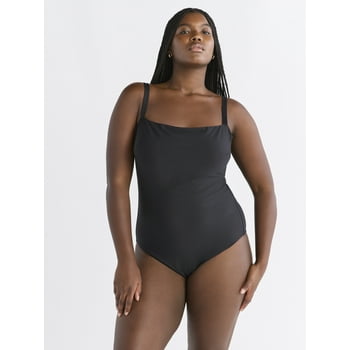 Free Assembly Women's and Women's Plus Square Neck One Piece Swimsuit, Sizes XS-1X