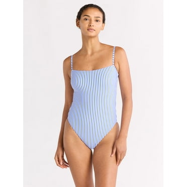 Free Assembly Women's and Women's Plus Square Neck One Piece Swimsuit, Sizes XS-1X