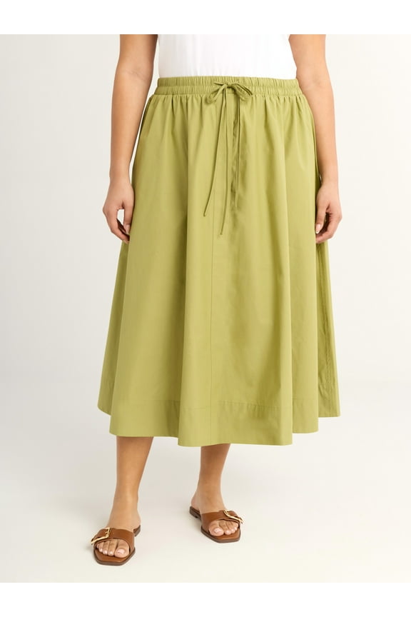 Women's and Women's Plus  Tie Front Cotton Maxi Skirt, XS-4X