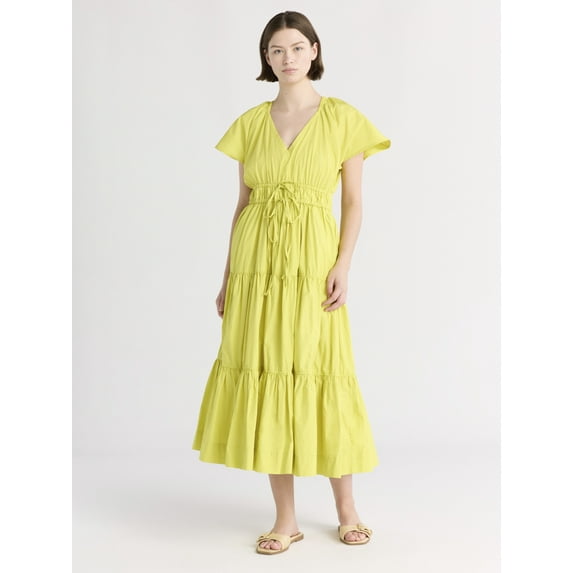 Free Assembly Women's and Women's Plus Tiered Cotton Maxi Dress, Sizes XS-4X