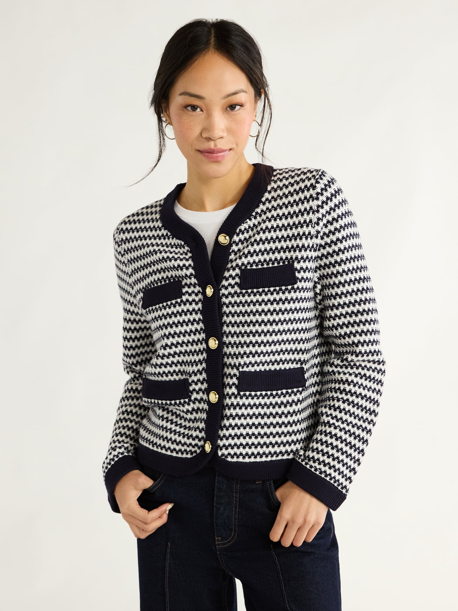 Ww Women's Round Neck Cardigan Sweater