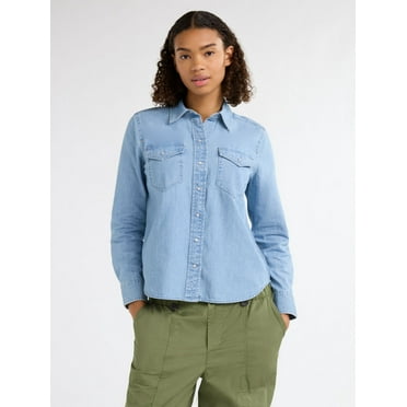Free Assembly Women’s and Women's Plus Western Denim Shirt, Sizes XS-4X