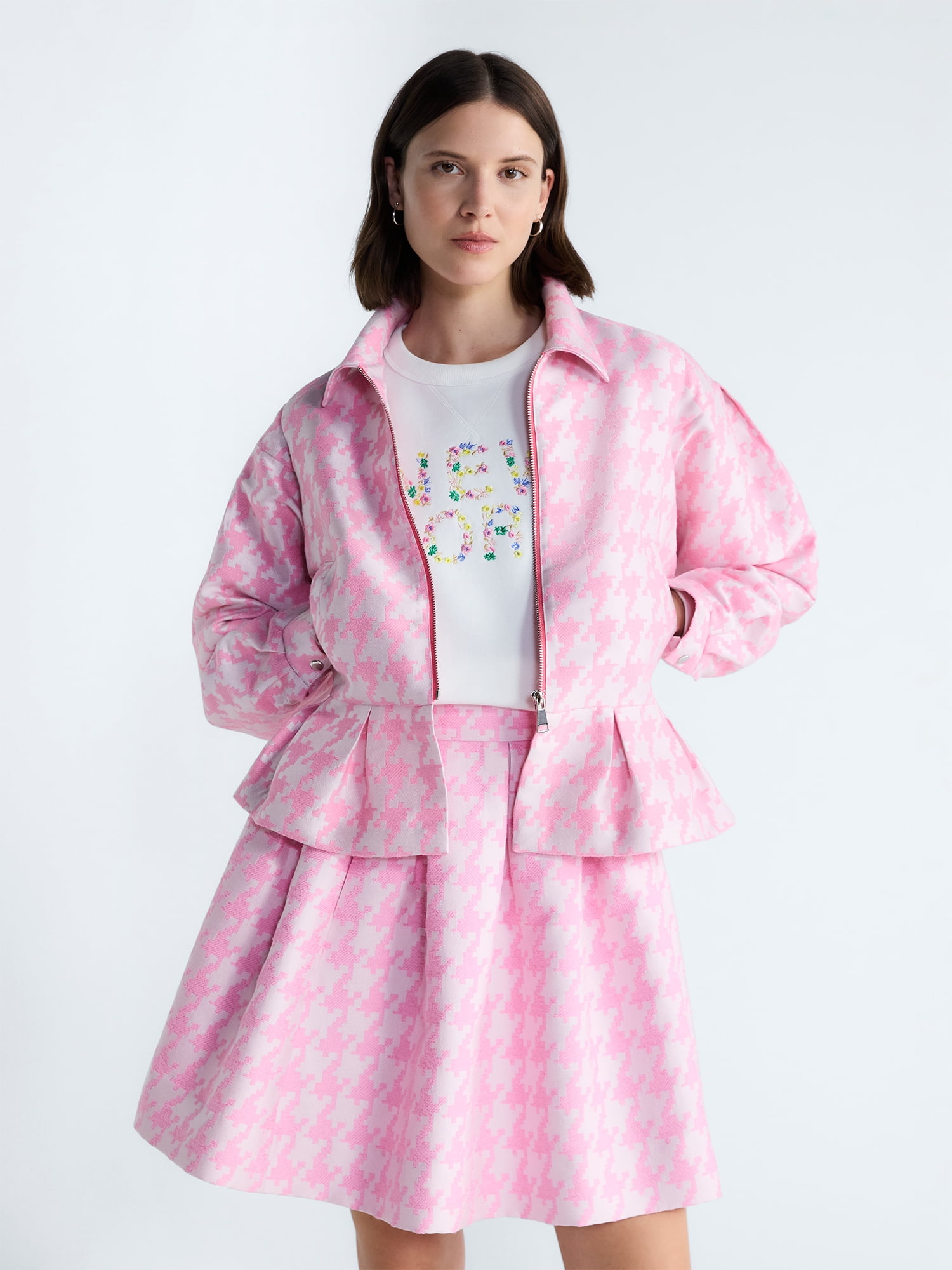 Free Assembly Women's and Women's Plus Houndstooth Peplum Jacket