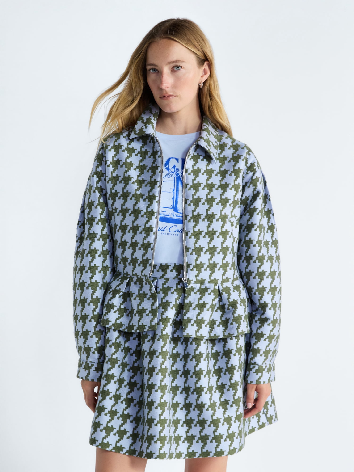 Free Assembly Women's and Women's Plus Houndstooth Peplum Jacket, Sizes XS-4X