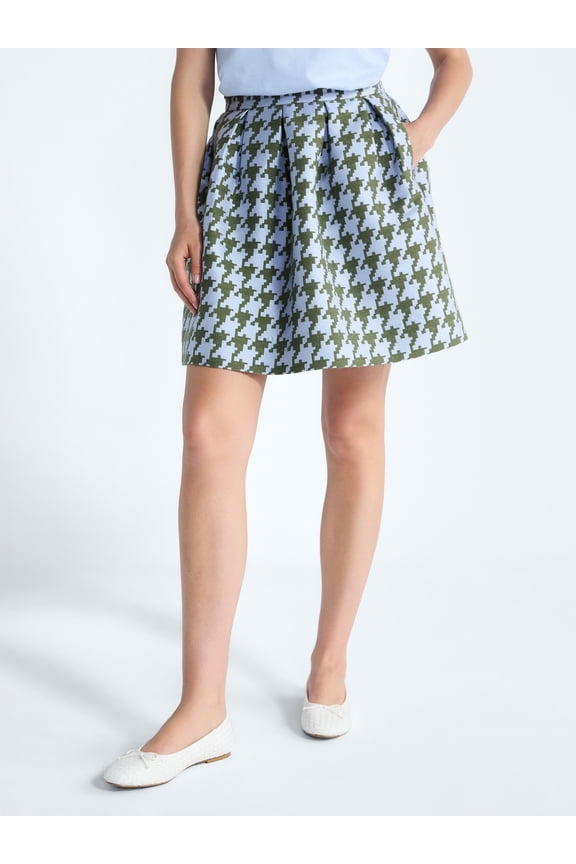Women's and Women's Plus Houndstooth Pleated Skirt, Sizes 0-26W