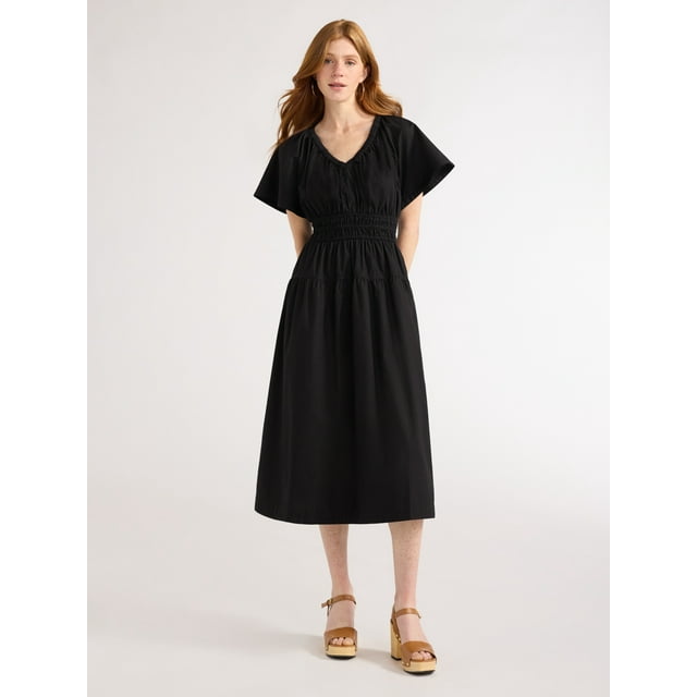 Free Assembly Women's A Line Sundress V Neck Tiered Dress