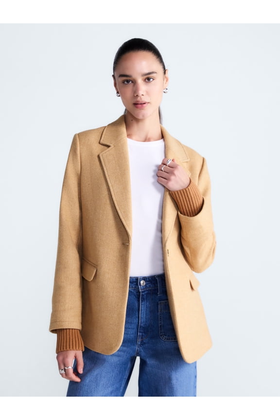 Women's and Women's Plus Single-Breasted Blazer with Ribbed Cuffs, Sizes XS-4X