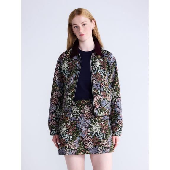 Free Assembly Women's and Women's Plus Cropped Jacquard Utility Jacket, Sizes XS-4X