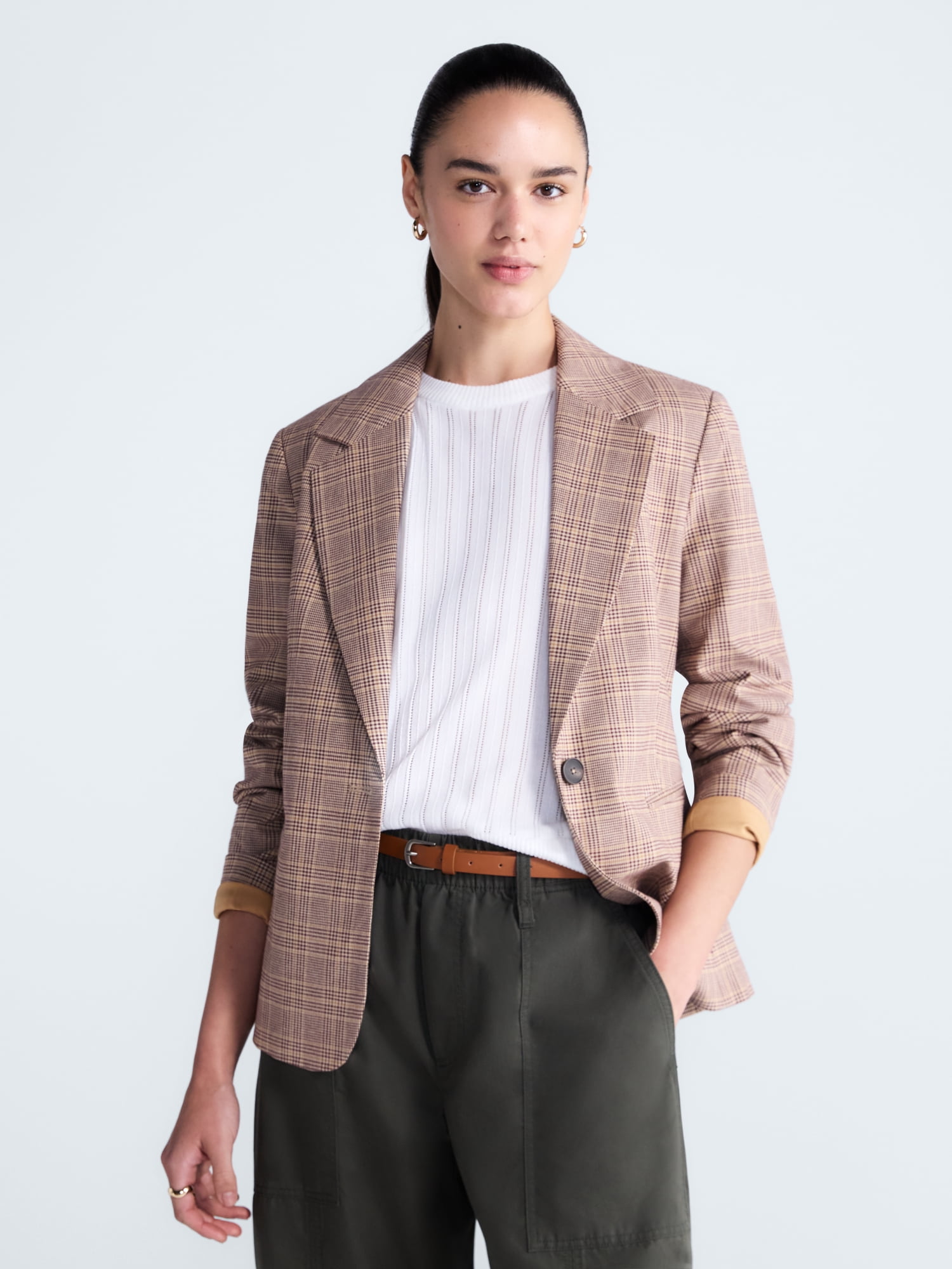 Free Assembly Women's and Women's Plus The Belmont Plaid Single Breasted Blazer, Sizes XS-4X