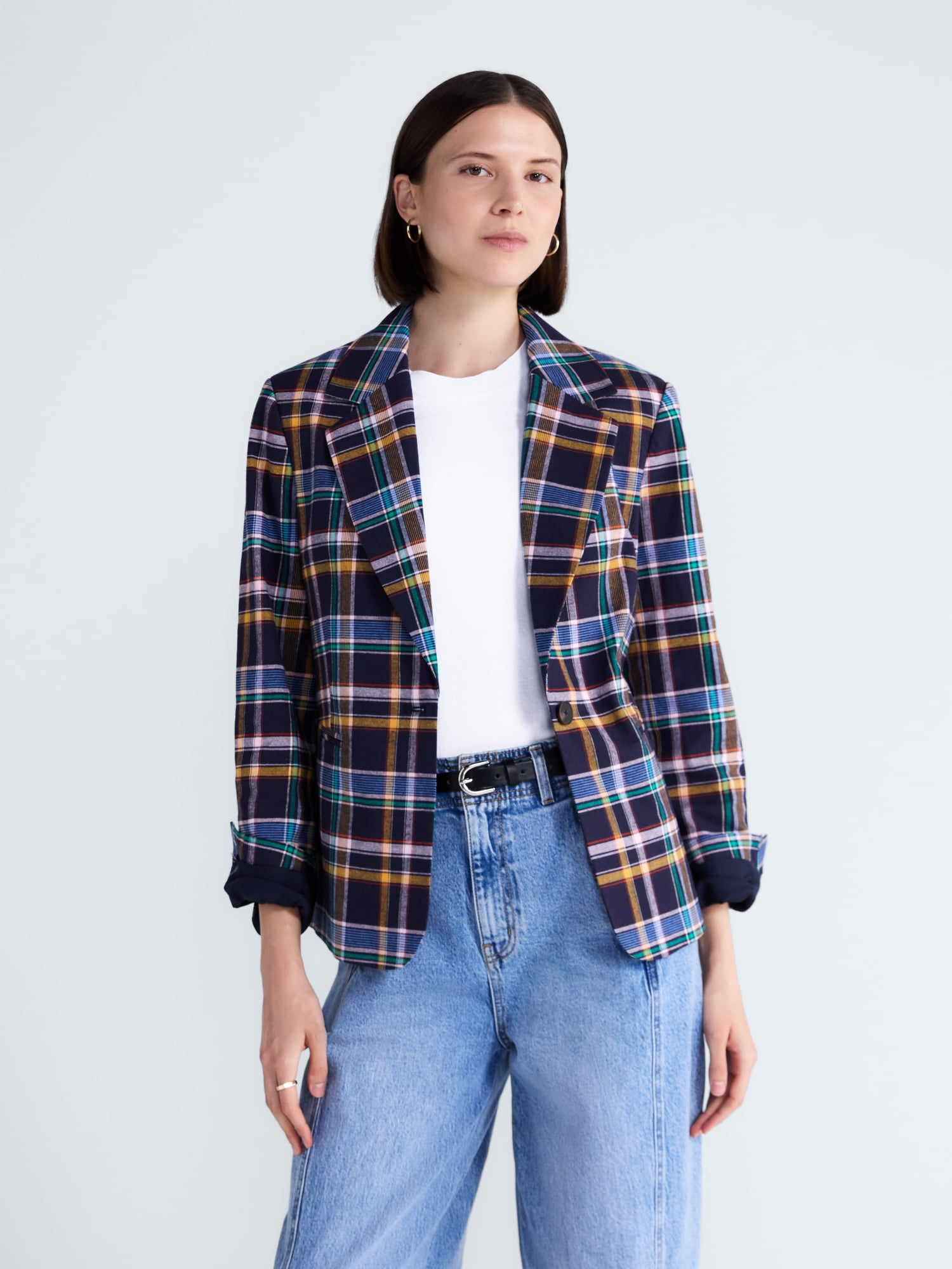 Free Assembly Women's and Women's Plus The Belmont Plaid Single Breasted Blazer, Sizes XS-4X