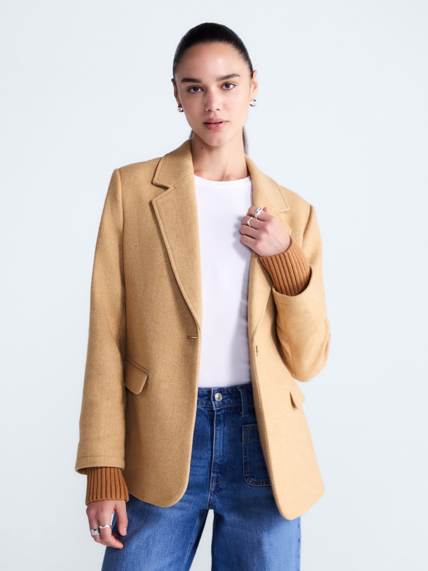 Free Assembly Women's and Women's Plus Single-Breasted Blazer with Ribbed Cuffs, Sizes XS-4X