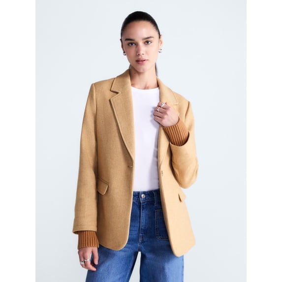 Free Assembly Women's and Women's Plus Single-Breasted Blazer with Ribbed Cuffs, Sizes XS-4X