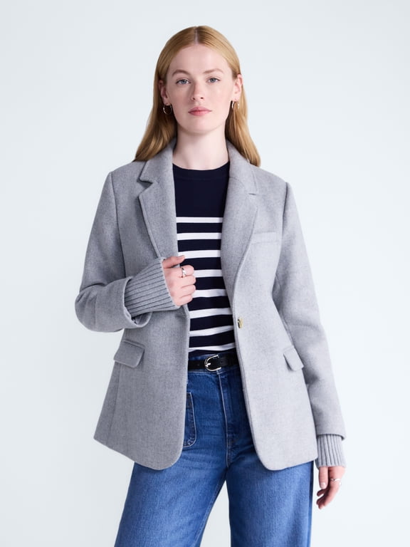 Women's and Women's Plus Single-Breasted Blazer with Ribbed Cuffs, Sizes XS-4X