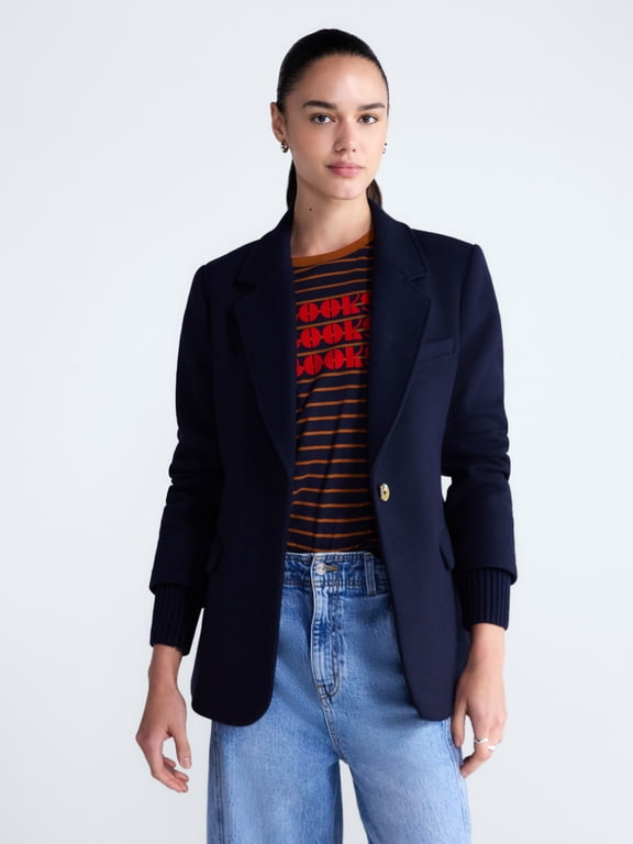 Women's and Women's Plus Single-Breasted Blazer with Ribbed Cuffs, Sizes XS-4X