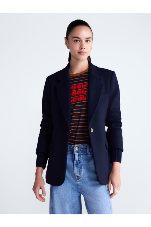 Women's and Women's Plus Single-Breasted Blazer with Ribbed Cuffs, Sizes XS-4X