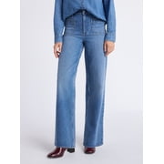 Free Assembly Womens and Womens Plus Wide Leg Jeans with Patch Pockets, 30, 32, and 34 Inseams, Sizes 0-26 Plus